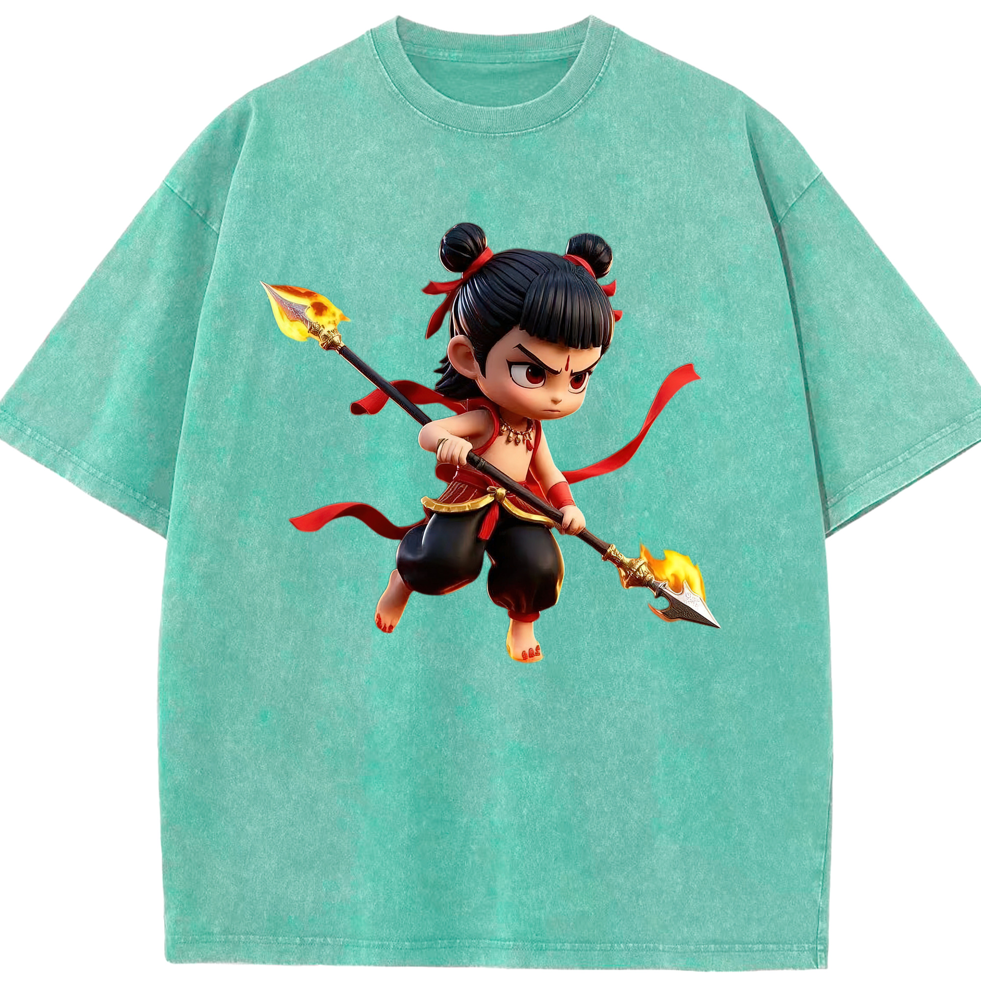 （画像用） Ne Zha 2 ナタ 魔童の大暴れ 綿100% ヴィンテージ風 半袖Tシャツ（フロントプリント）